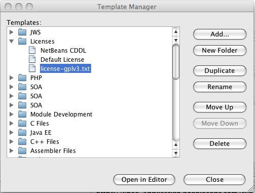 Netbeans Template Manager